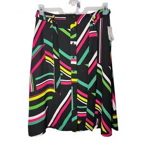 NWT Bar III Trendy Zig Zag Neon colors hot pink, green & yellow A-line skirt Med